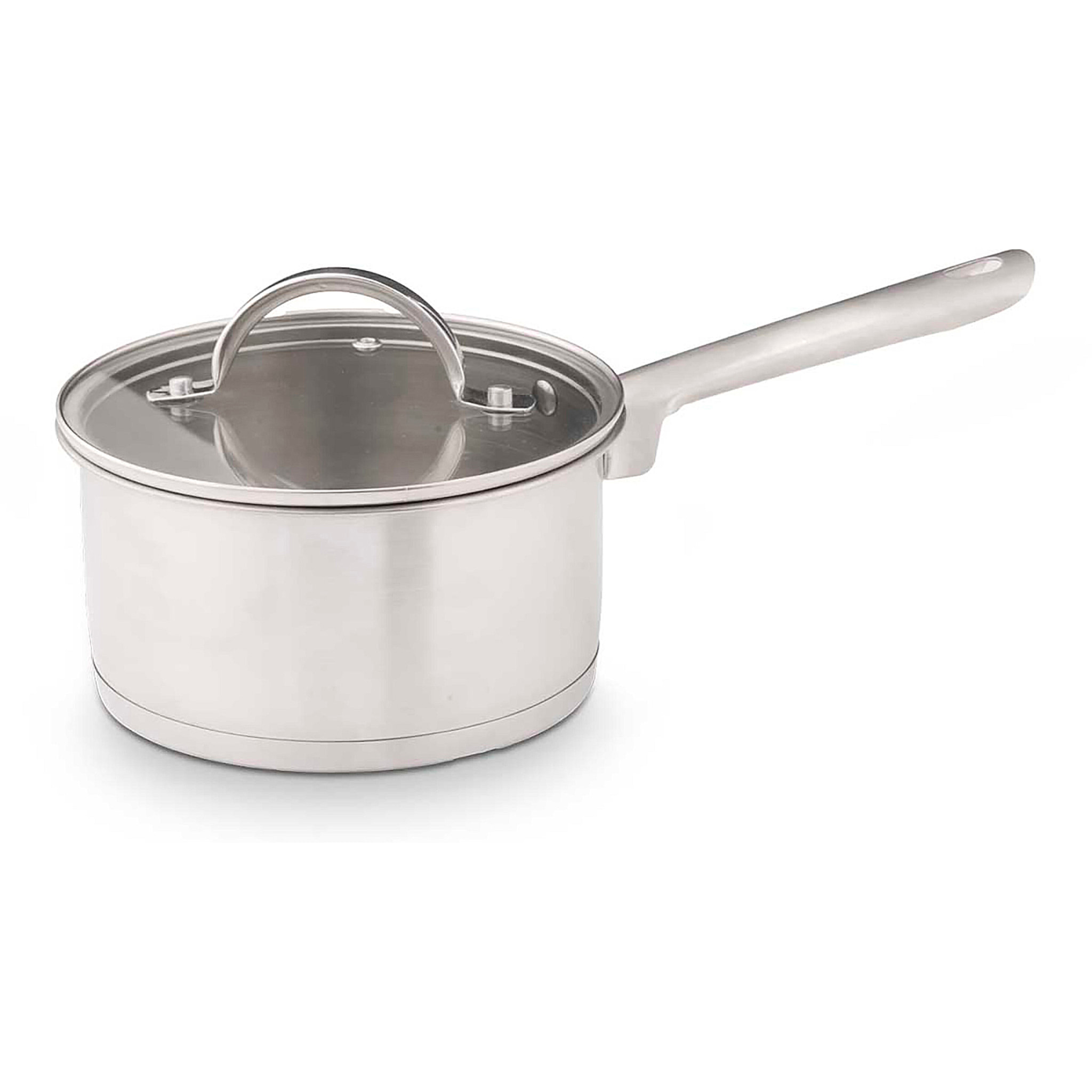 Casseruola in acciaio inossidabile con coperchio in vetro. 16cm di diametro.