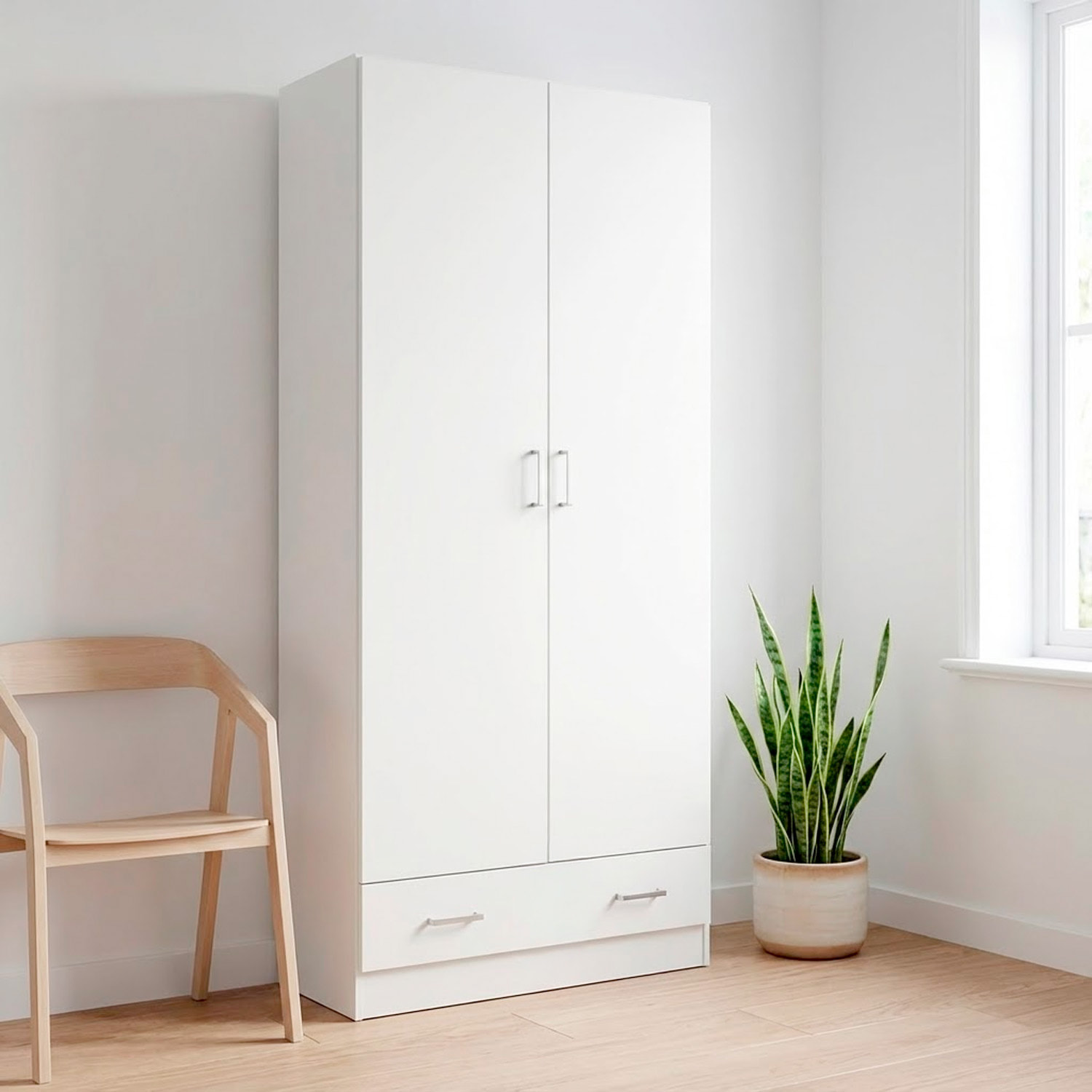 Armadio Con 2 Ante E 1 Cassetto Multiuso Armadietto Design Moderno Salvaspazio Con Ripiani Interni E Vano Contenitore 79.4 x 35.7 x 170.4 Cm Bianco