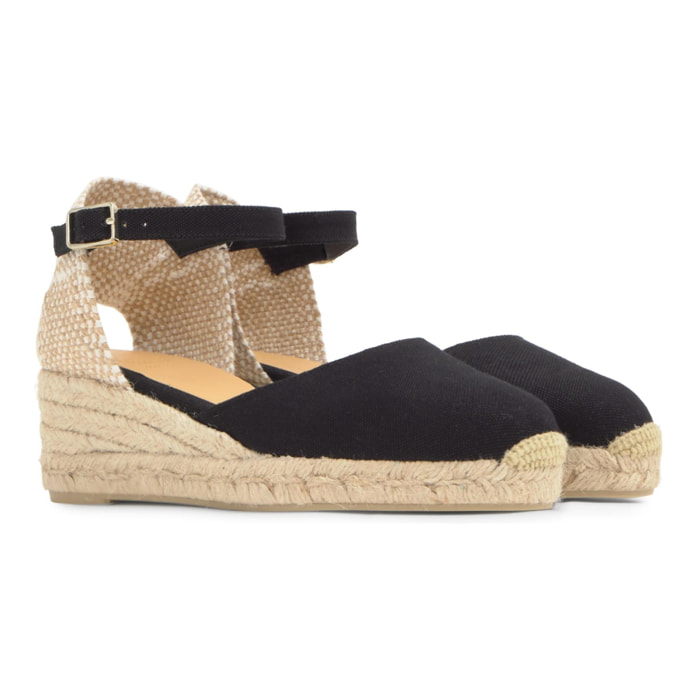 Alpargata de cuña 3 cm en lona de algodón con pulsera y hebilla