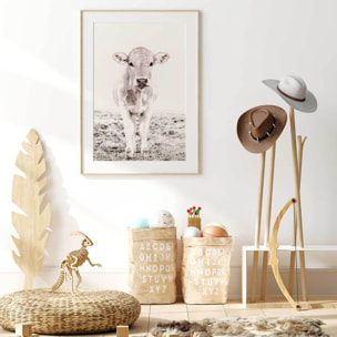 Affiche enfant veau  Affiche + cadre en bois - Chêne