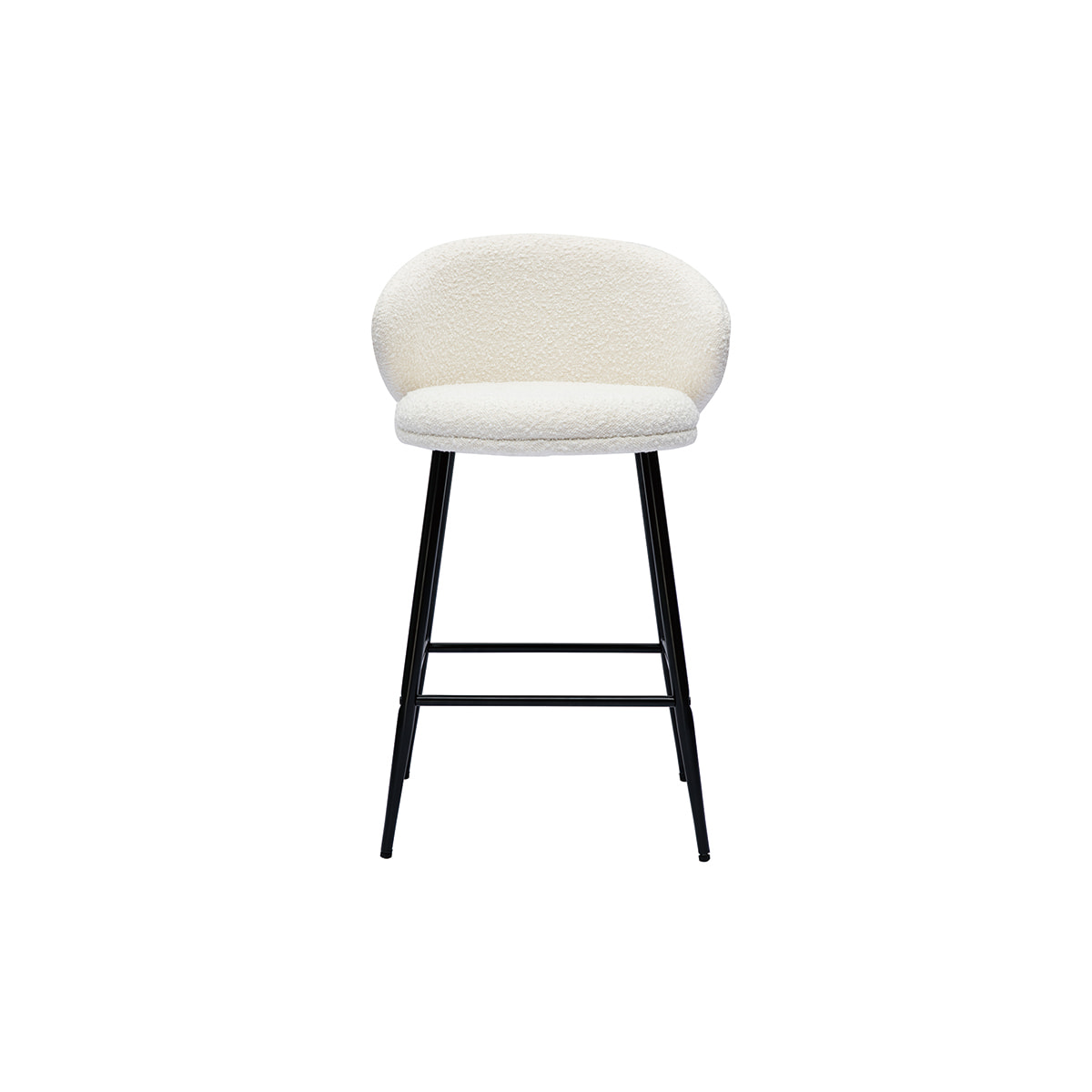 Tabourets de bar design en tissu effet laine bouclée blanc cassé et métal noir H86 cm (lot de 2) ROSALIE