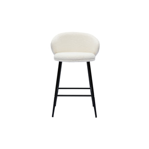 Tabourets de bar design en tissu effet laine bouclée blanc cassé et métal noir H86 cm (lot de 2) ROSALIE