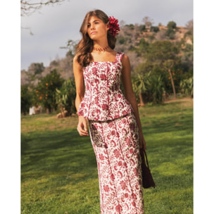 Top estilo corset de tirantes con lino de mujer