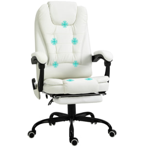 Vinsetto Fauteuil de bureau direction massant hauteur réglable dossier inclinable repose-pied + coussin lombaires intégrés revêtement synthétique blanc