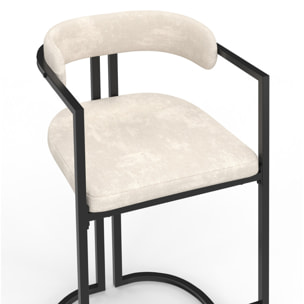 Tabourets de bar Rudy chenille écru pieds métal - lot de 4