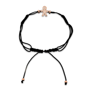 Bracciale Regolabile in Cordino con Bambino in Pavé di Cubic Zirconia in Argento 925 placcato Oro Rosa 18Kt