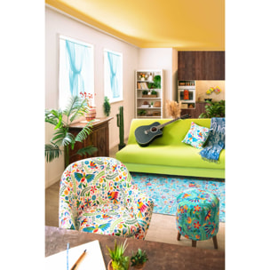 Pouf contenitore in velluto e legno Excelsa Mexican Flowers 38x38x45 cm multicolore