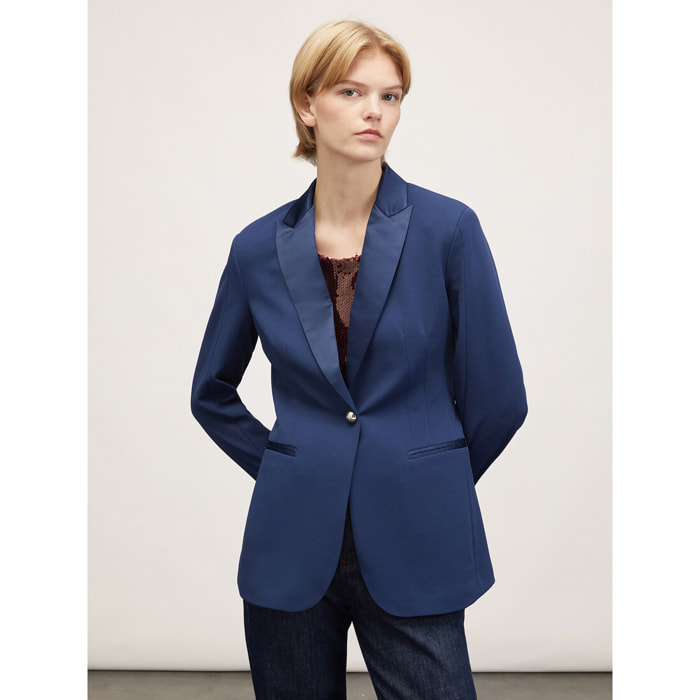 Motivi - Giacca monopetto con inserti in raso - Blu