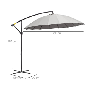 Sombrilla Jardín Ø300 cm con Manivela Manual Ángulo Ajustable Base Cruzada Gris