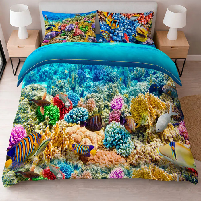 Completo Lenzuola REEF 100% Cotone e Made in Italy con stampa digitale HD