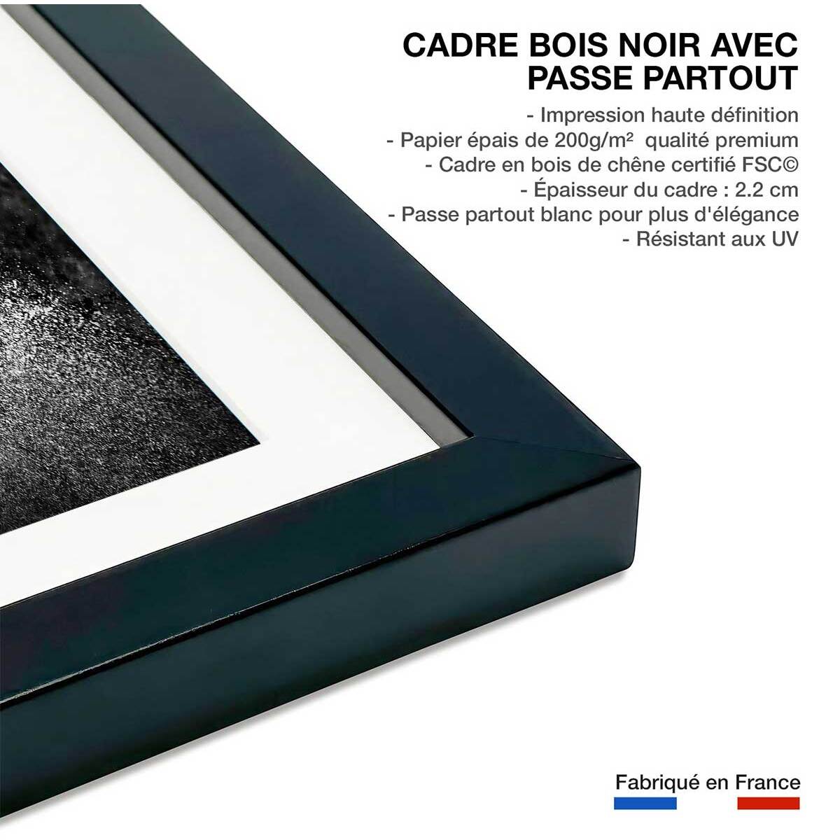 Affiche moto cross Affiche + cadre en bois - Noir