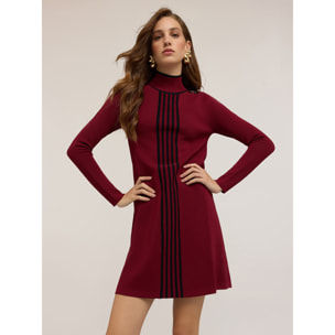 Motivi - Vestito corto in maglia con profili in contrasto colore - Bordeaux