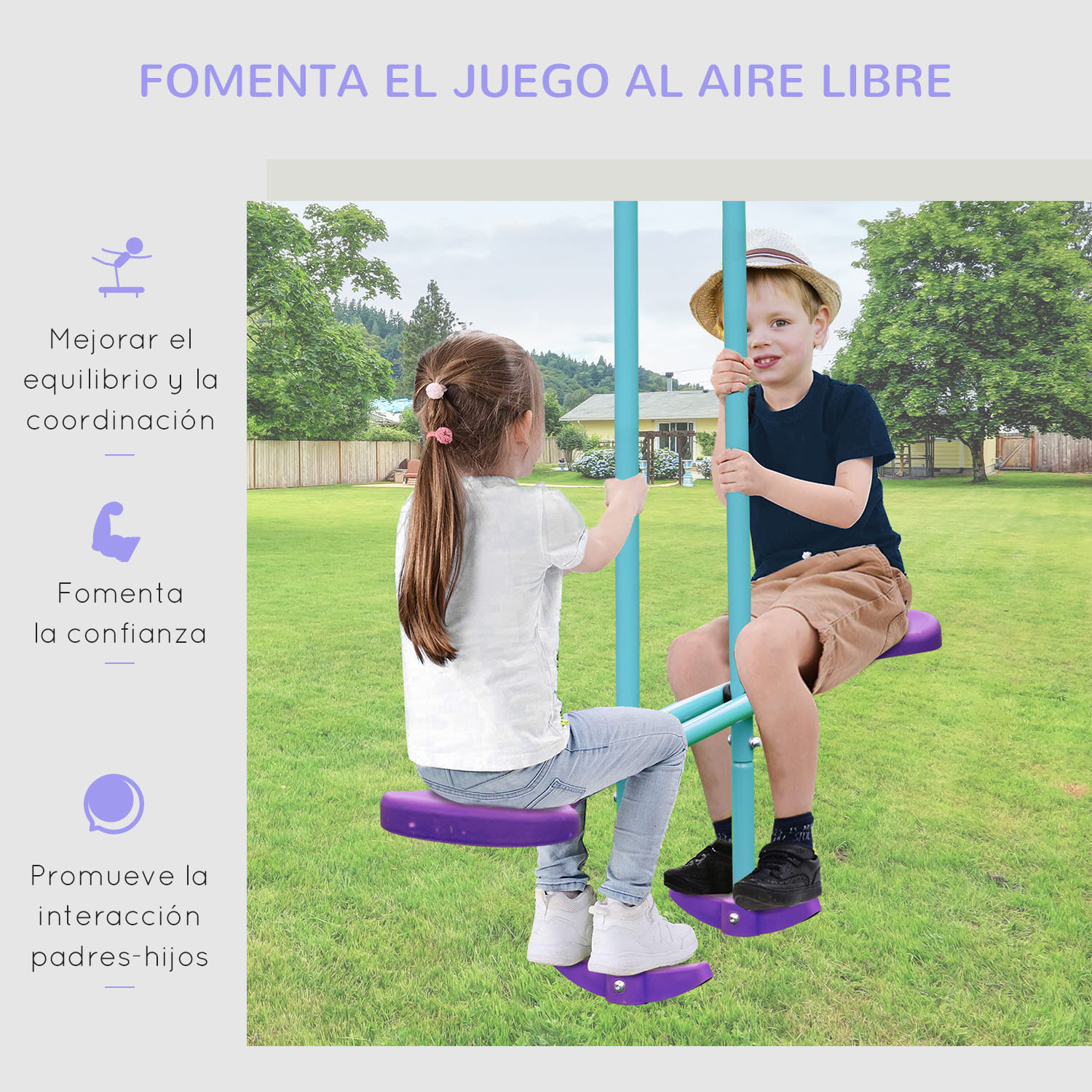 Juego de Columpios de Jardín de Metal con Altura Ajustable Columpios para Niños de +3 Años con Columpio Doble Balancín para Patio Terraza 280x140x176 cm Azul y Morado