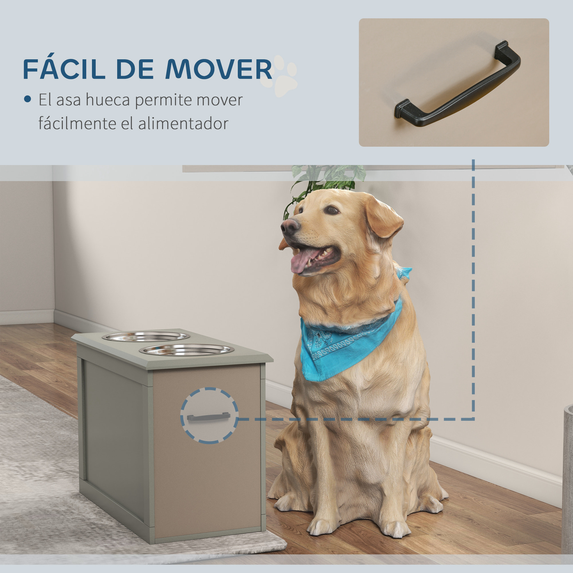 Comedero Perro Elevado con 2 Cuencos de Acero Inoxidable 2x2000 ml Comedero Elevado para Perros Grandes con Tapa Abatible y Almacenamiento Oculto Gris