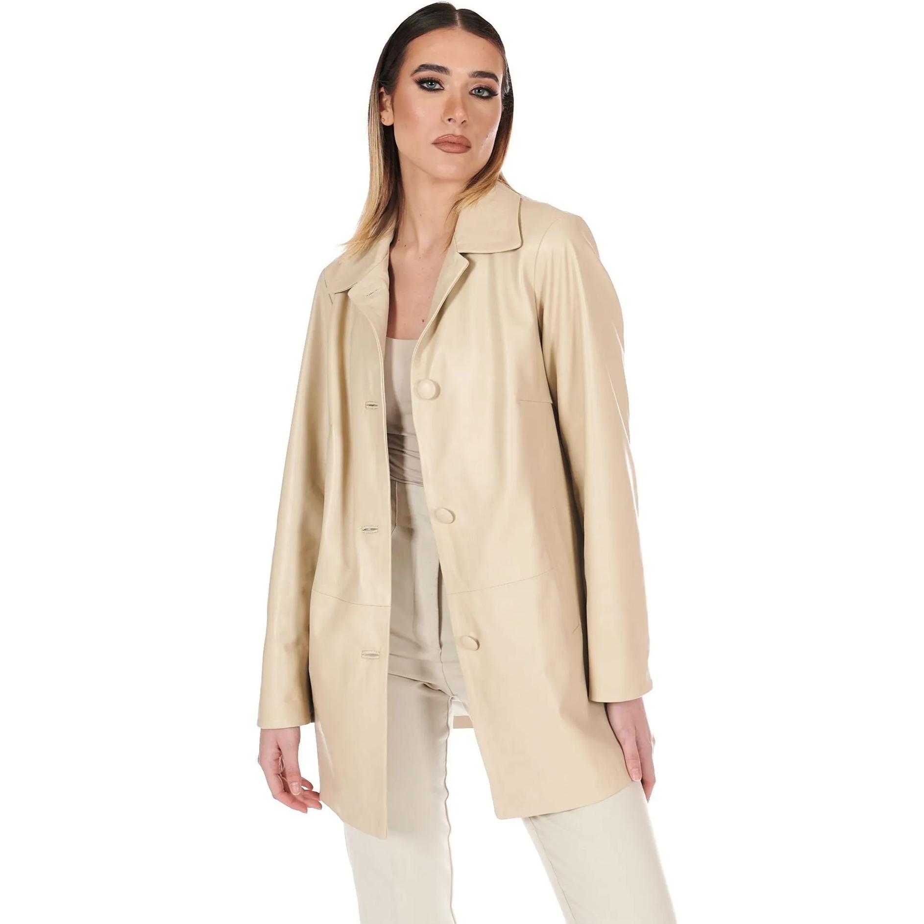 Giacca in pelle beige monopetto versione oversize