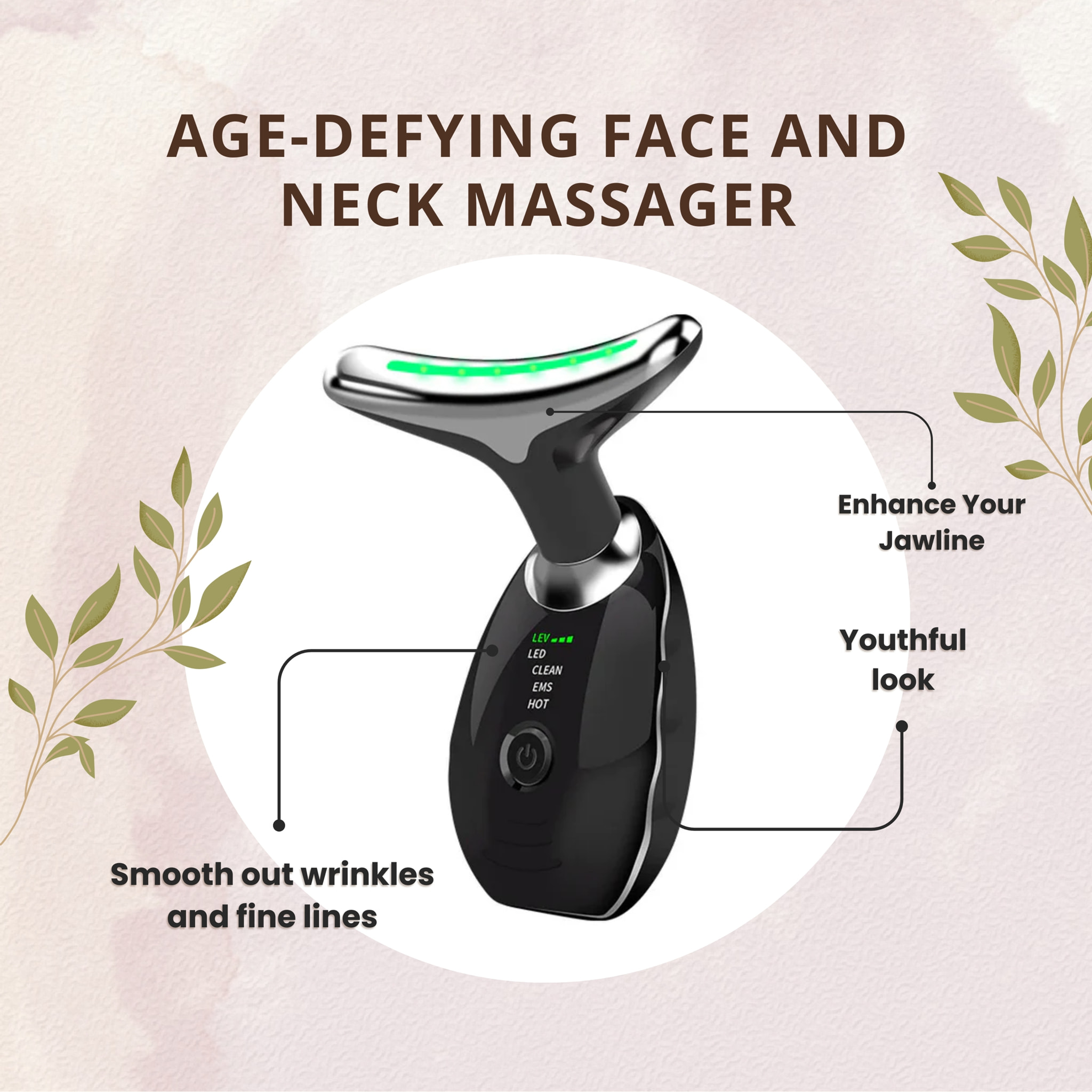 Masajeador antiedad para rostro y cuello – Negro