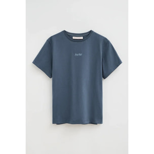 Maglietta blu denim a maniche corte regular fit con ricamo Polo Club