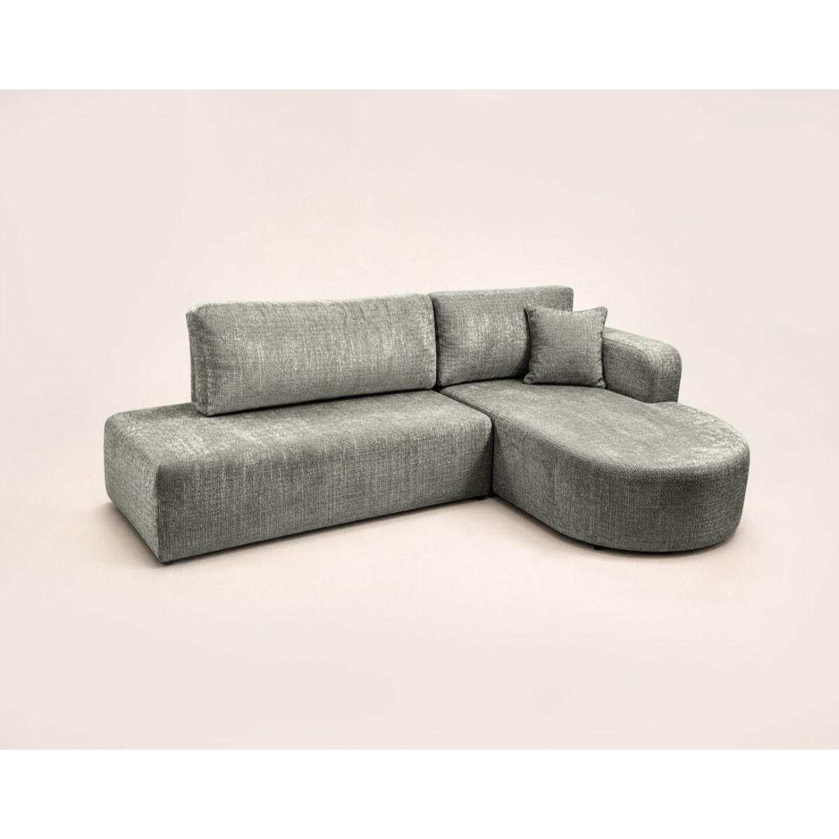 Miro - Canapé d'angle droit 4 places convertible avec coffre en velours texturé - Gris