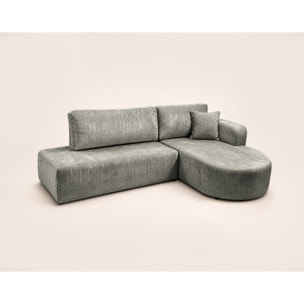 Miro - Canapé d'angle droit 4 places convertible avec coffre en velours texturé - Gris