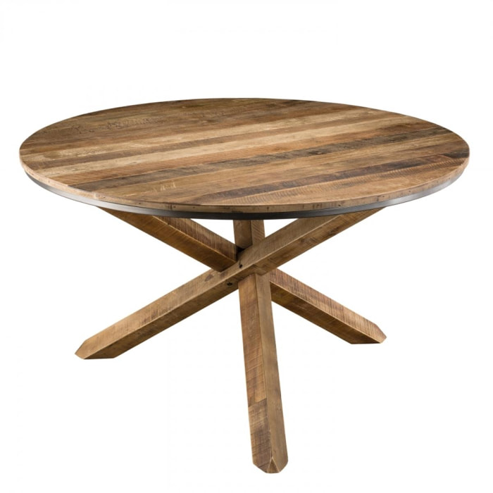 ALIDA - Table à manger ronde marron 130x130cm pieds croisés Teck recyclé Acacia Mahogany recyclé