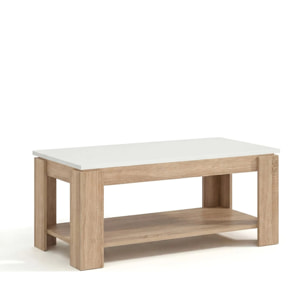 Mesa de centro elevable con almacenaje en roble canadian y blanco artik 102x43-54 cm Lya Roble Canadian - Blanco Artik (Blanco Mate)