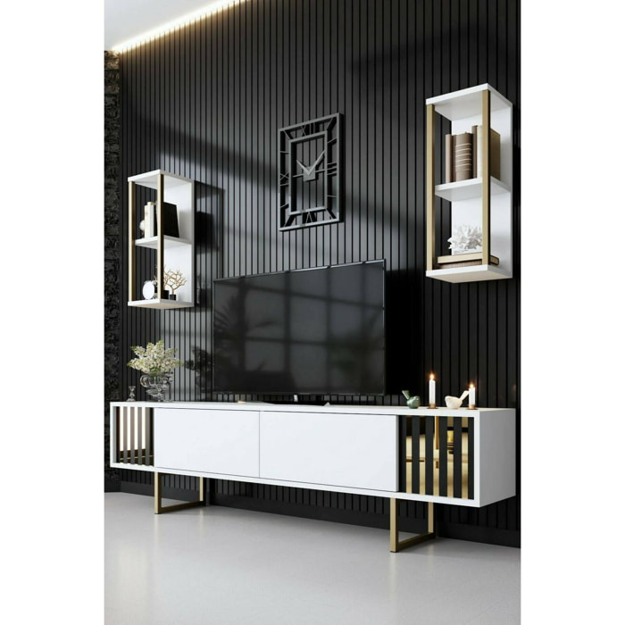 Mobile porta TV Dliveran, Credenza da soggiorno, Armadio basso per TV, Base parete attrezzata, 180x30h48 cm, Bianco e Nero