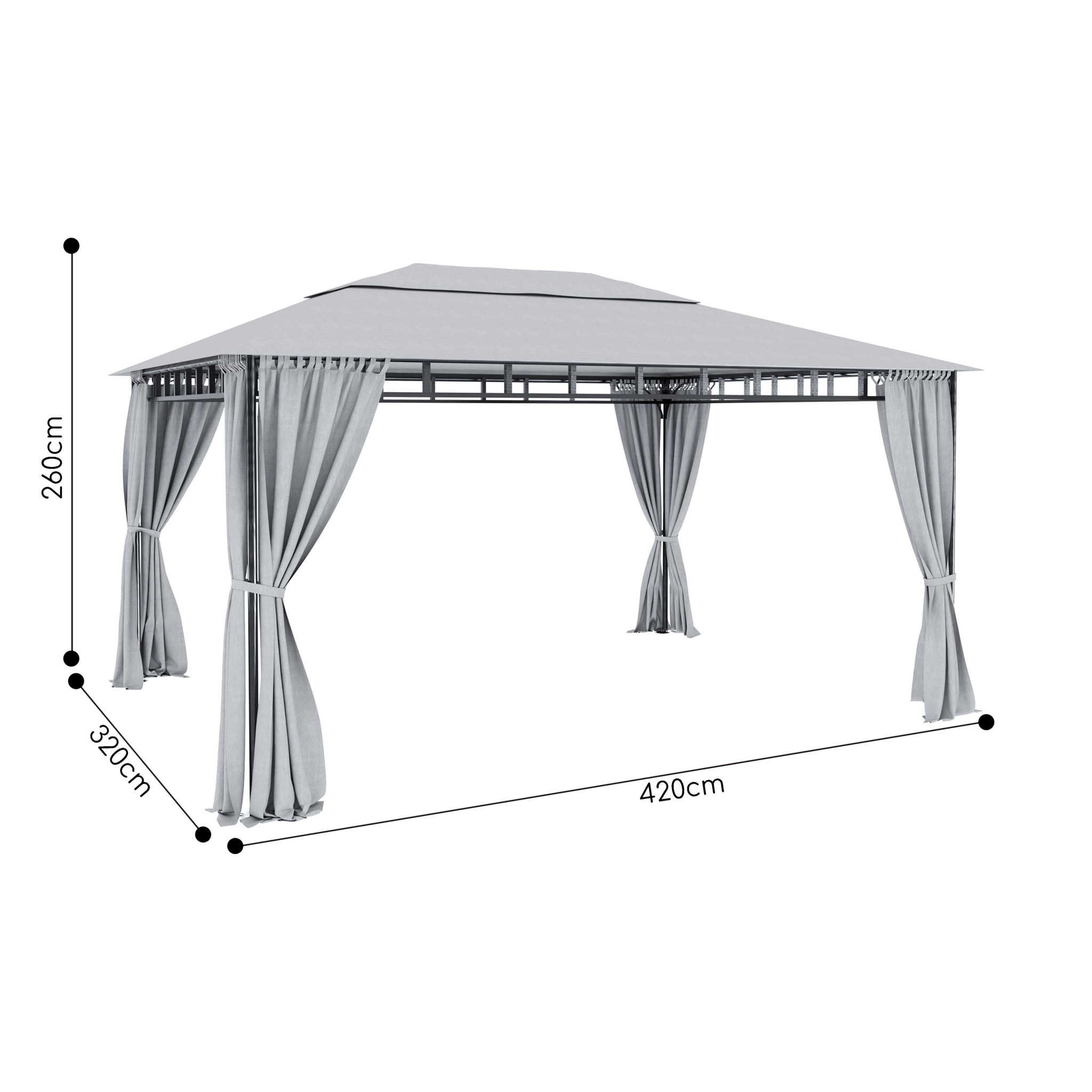 Gazebo Da Giardino 3 x 4 M Con Tende Laterali Richiudibili Struttura In Acciaio Robusto Copertura Impermeabile 180 g/m² Con 4 Teli Laterali Esterno Giardino Piscina Fiere Ombreggiante Privacy Grigio