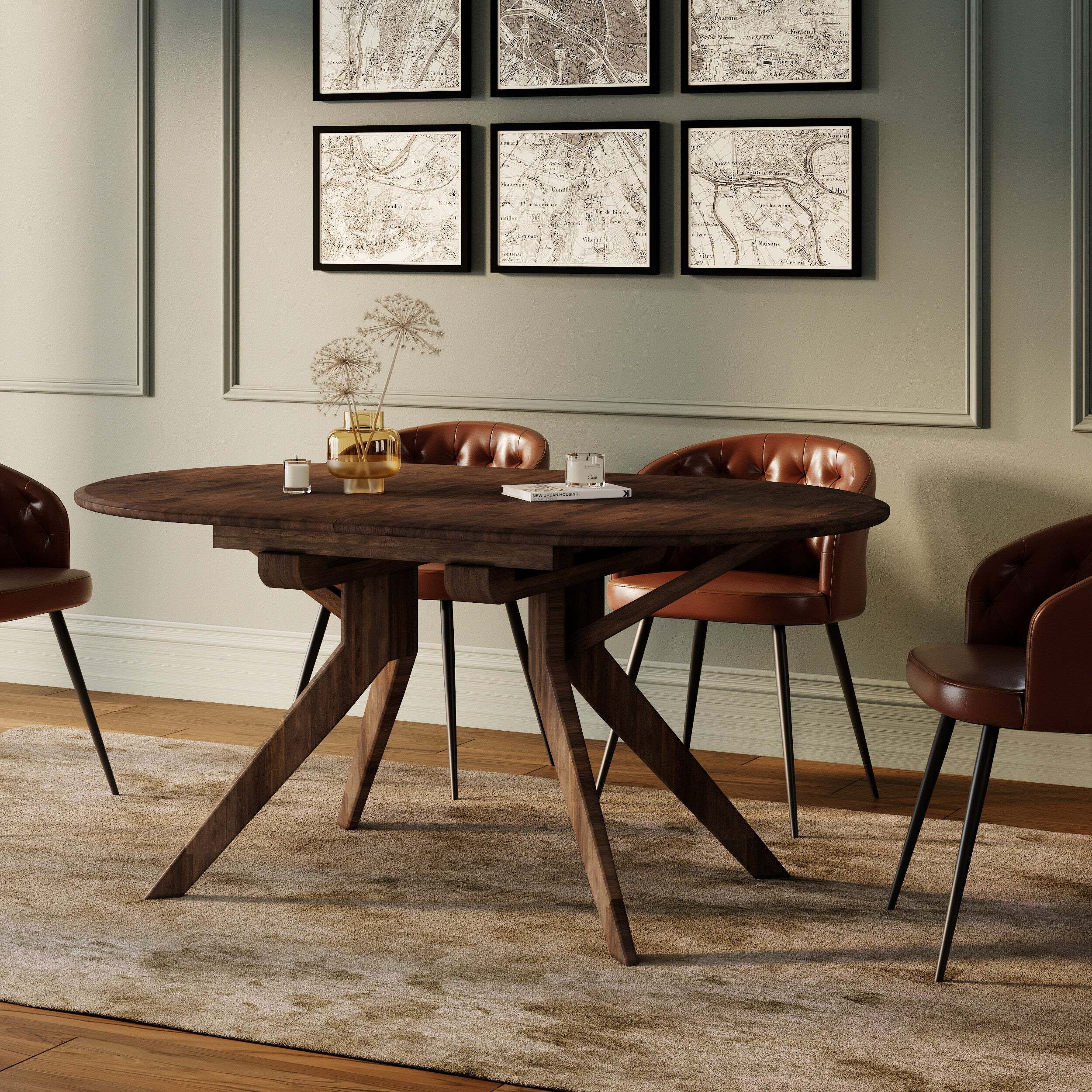 Table extensible en bois d'hévéa massif foncé 6 à 10 personnes - Oli