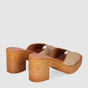 Sandalias de Serraje - Arena - Tacón: 6 cm