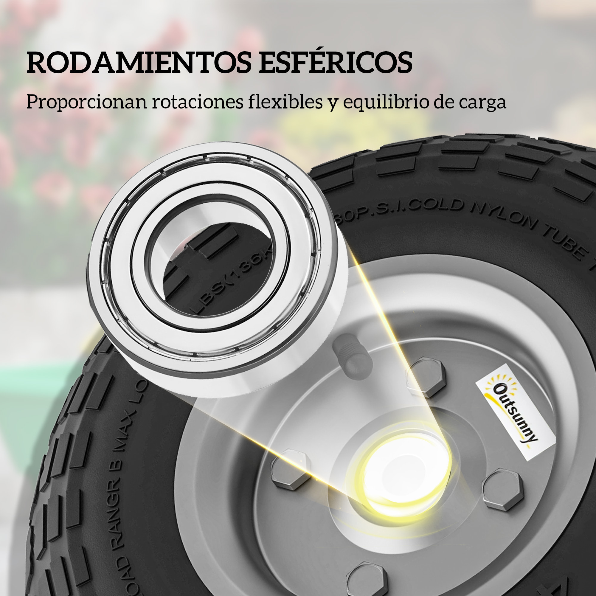 Juego de 4 Ruedas para Carretilla, Neumáticos de Goma Ø255 x 75 mm, Ruedas de Repuesto, Eje de 16 mm, Carga 80 kg, para Carros de Mano y Carritos de Jardín, Negro