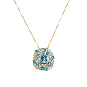Collana Catena Rolo Golden in Argento 925 con Pendente in Pavé Misto di Cubic Zirconia Azurre Effetto Degradé