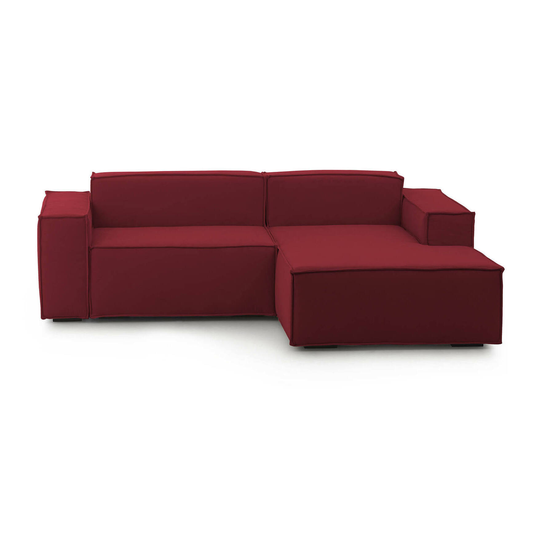 Divano fisso con penisola Amuleto, Divano componibile a 2 posti con penisola destra, Sofà in tessuto, 100% Made in Italy, Cm 220x170h70, Rosso