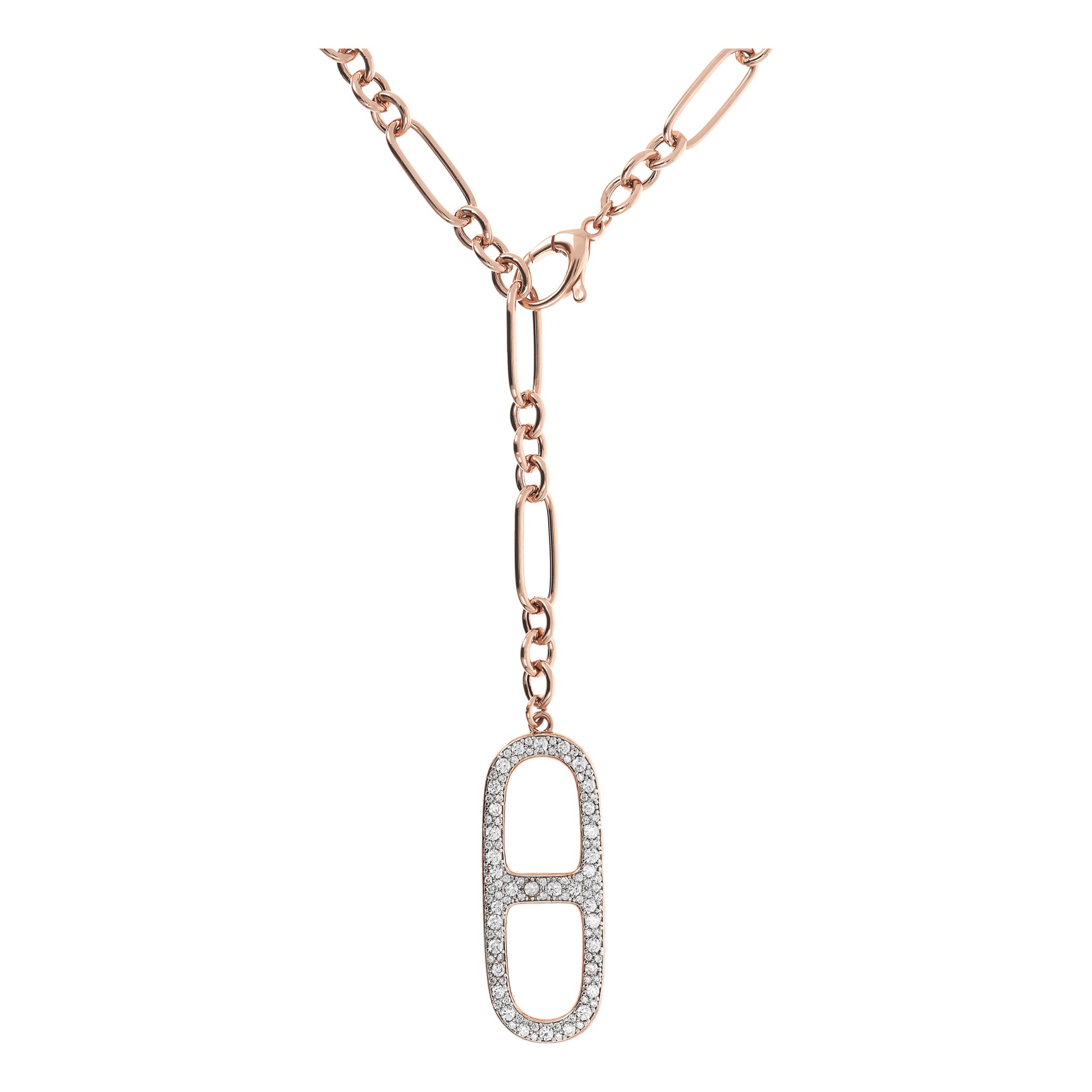 Collana a Cravatta con Elemento Catena Marina Pavé in Cubic Zirconia