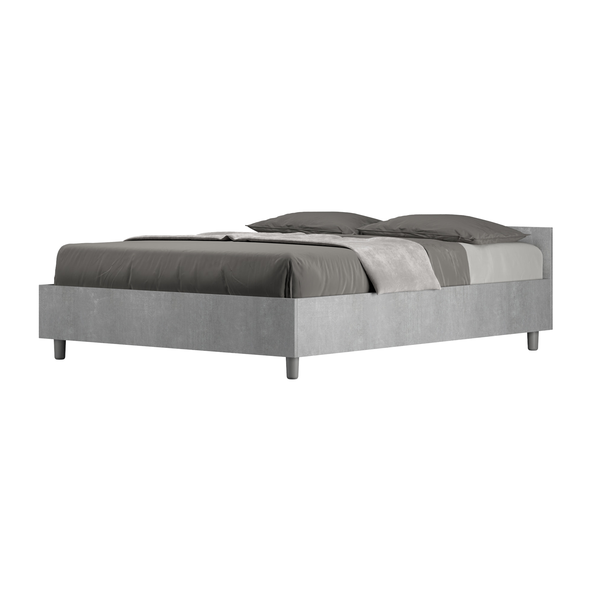 Lit double sans sommier 140x200 gris béton Nuamo