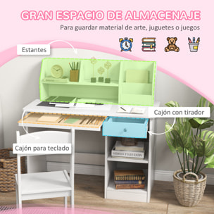 Juego de Escritorio y Silla para Niños de +5 Años Pupitre Infantil con 2 Cajones y Compartimento para Dormitorio Sala Estudio Blanco