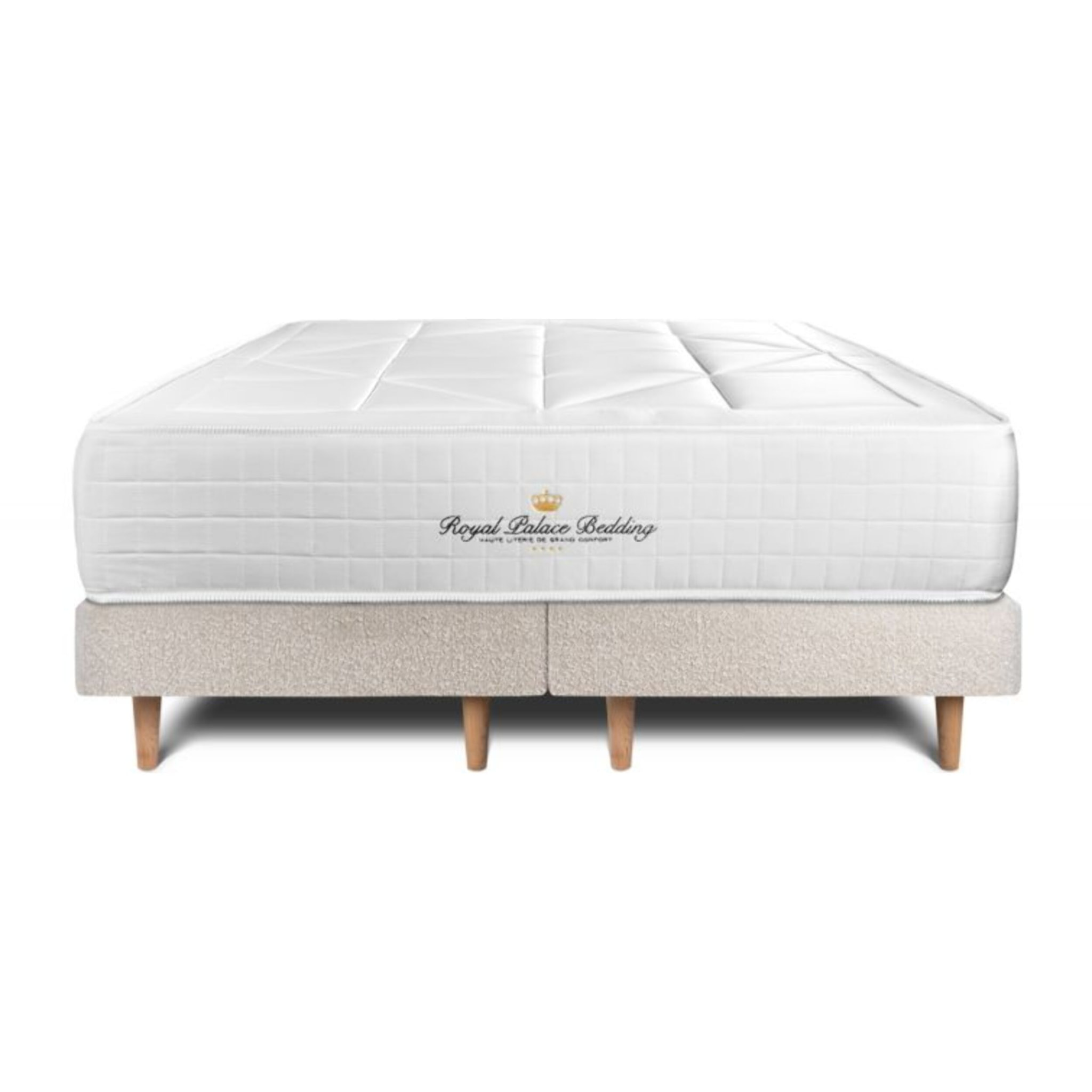 Ensemble Windsor double Sommier bouclette - pieds bois + c_deco_box_spring cm d'épaisseur - Matelas à Ressorts ensachés et mémoire de forme de 26cm d'épaisseur