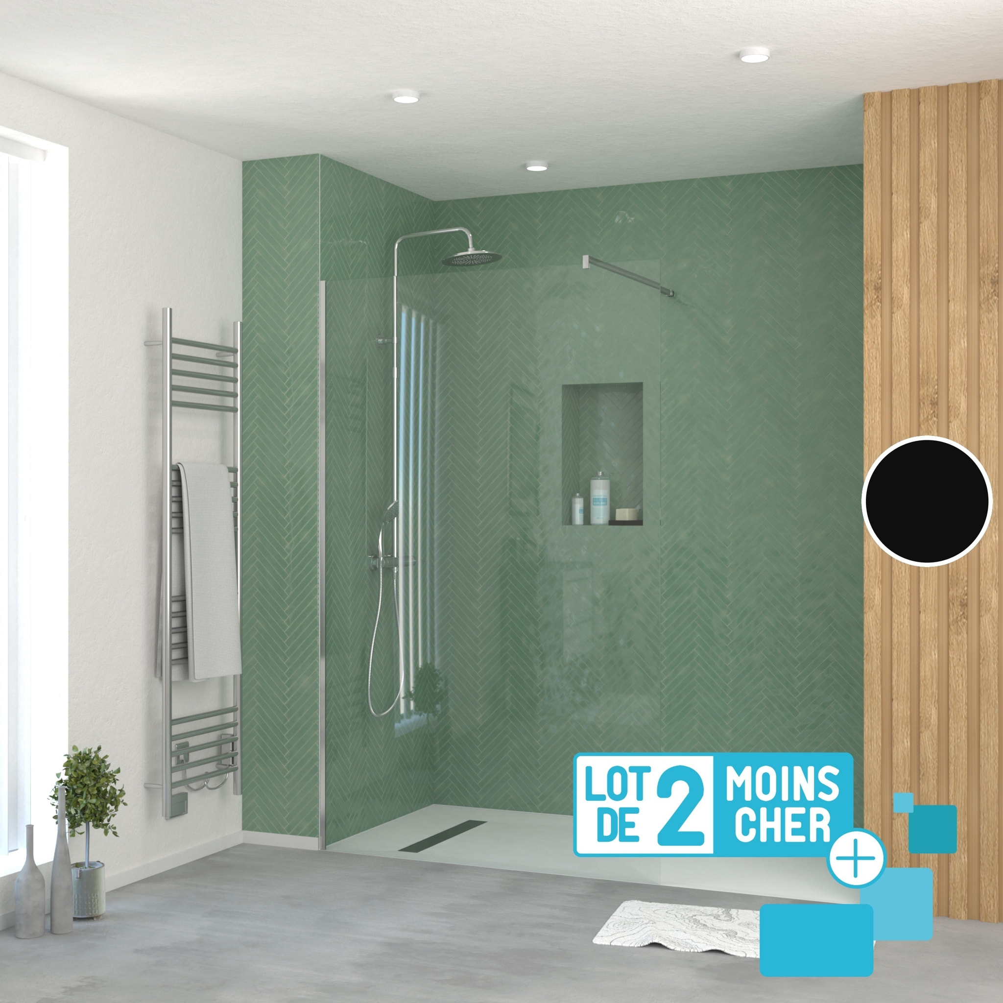 LOT de 2 Parois de Douche 120x195 cm en Verre Trempé 5 mm - Profilés et Bras Chromés