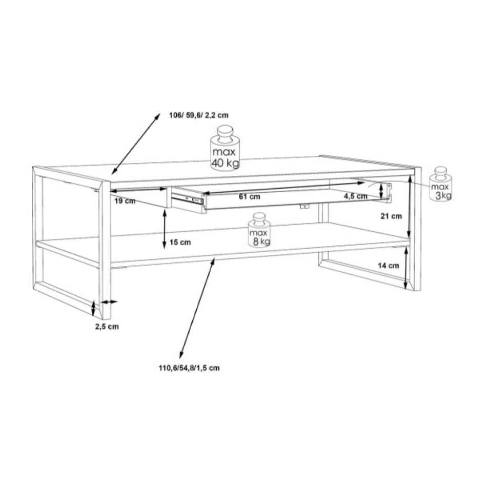 Table basse industrielle effet bois & métal 1 tiroir L110cm - BUDDY