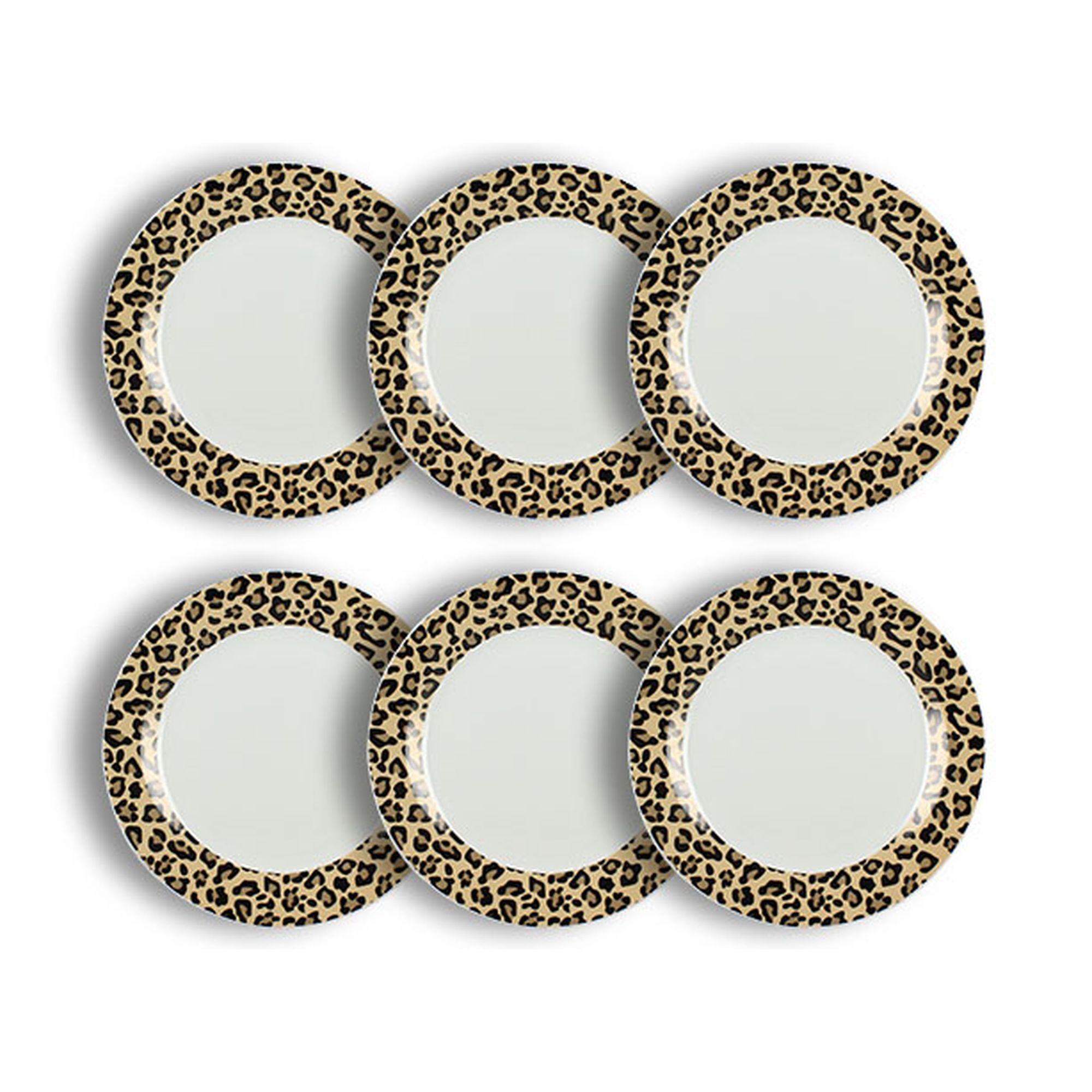 Lot de 6 assiettes plates léopard 26,5cm en porcelaine beige ANIMALS