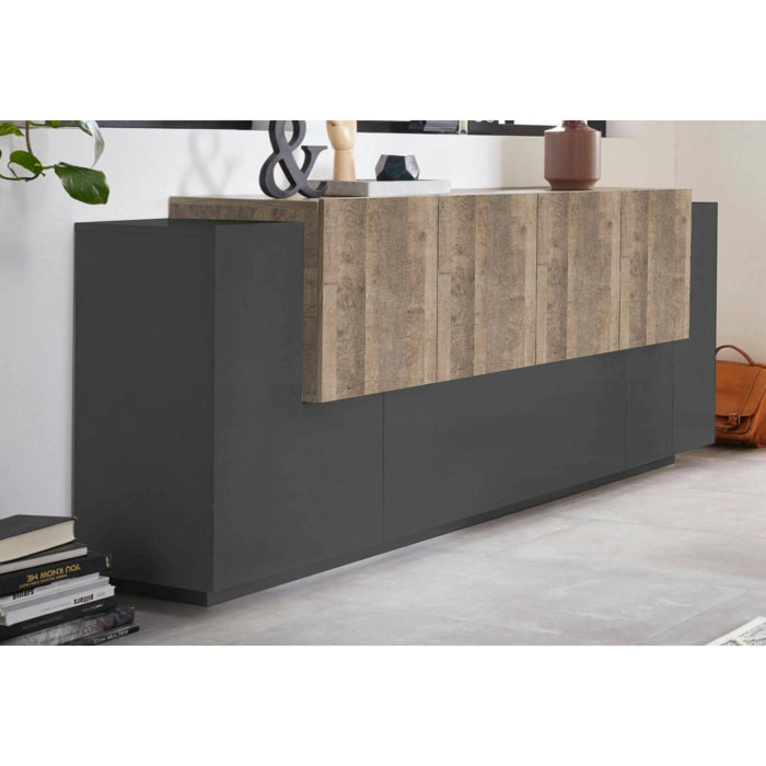 Credenza Gennaro, Madia da cucina a 7 ante, Buffet da soggiorno, Madia da cucina, 100% Made in Italy, cm 200x45h86, Antracite e Acero