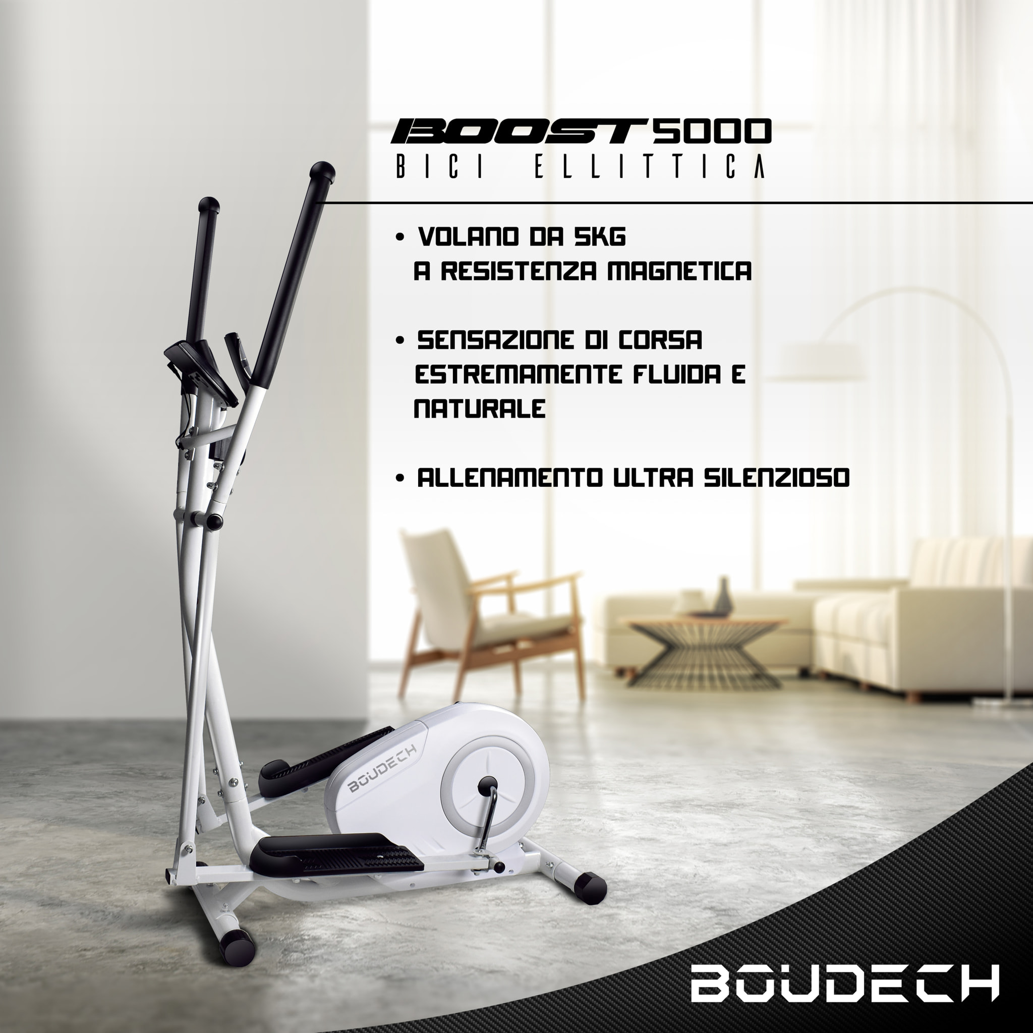 Bici cyclette ellittica bidirezionale con volano da 5kg ultra silenzioso, resistenza magnetica 8 livelli cardio. Bianco