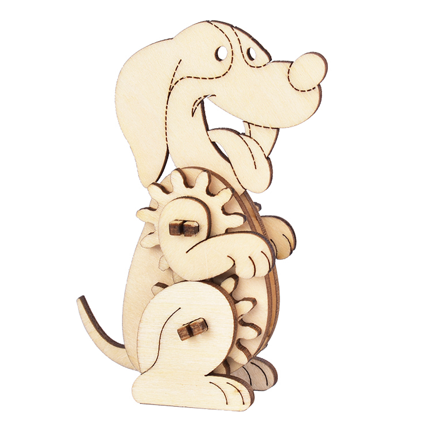 Mini Maqueta mecánica 3D de madera. Diseño Perro. 18 piezas.