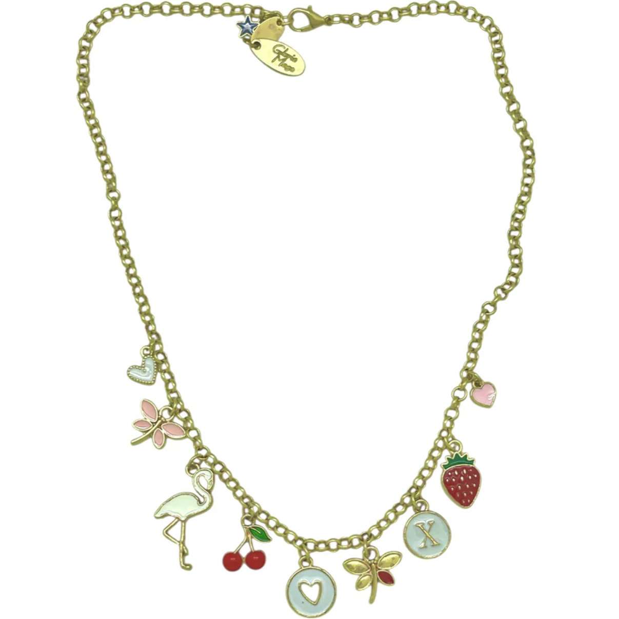 Collar multicharms colores tendencia en latón dorado