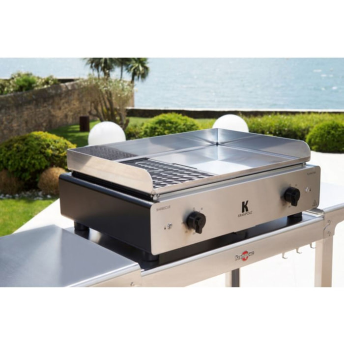 Plancha électrique KRAMPOUZ GECIO2OA00 GECIO2OA00 inox zones barbecue/plancha 2 brûleurs à poser, 70x40 cm