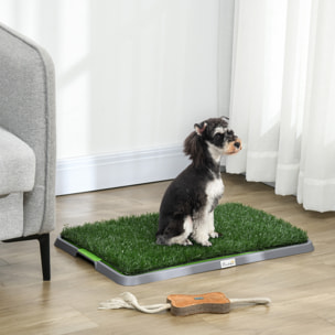 Toilette pour chien litière avec 2 tapis en gazon artificiel avec bac pour l'apprentissage de la propreté à l'intérieur et à l'extérieur, tapis d'entraînement pour Animaux, 67 x 41 cm