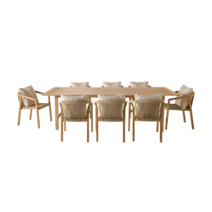 Table de jardin bois d'eucalyptus et cordes 8 fauteuils LORIA + CALAMA