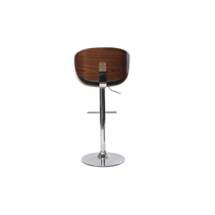 Tabouret de bar design réglable noir, bois foncé et métal chromé WALNUT