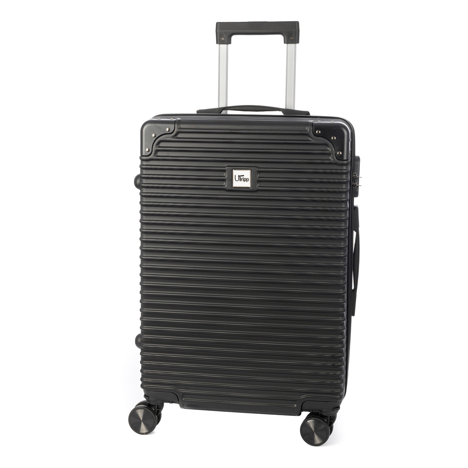 DAM Valigia da cabina Trolley in materiale leggero di ABS ad alta resistenza con angoli rinforzati. Serratura numerica e 4 ruote doppie estraibili e girevoli a 360°. 43x24x61 Cm. Colore: Nero