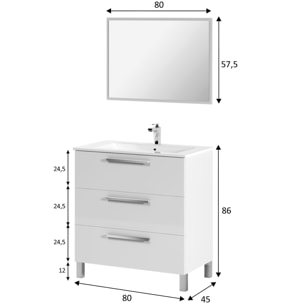 Mueble baño alise 3c 80cm color blanco brillo con espejo, sin lavabo