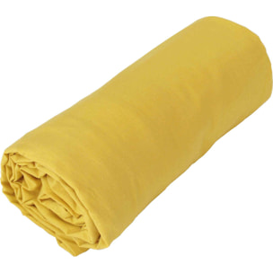 Drap housse jersey uni en 100% coton - Jaune